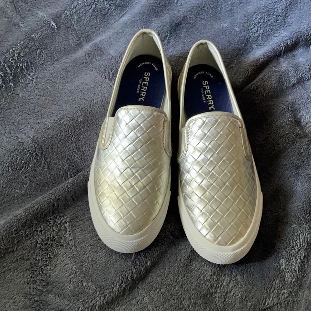 Sperry metallic shoe.